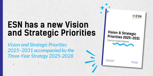 A picture of a document cover and text: "ESN has a new Vision and Strategic Priorities. Vision and Strategic Priorities 2025–2031 accompanied by the Three-Year Strategy 2025-2028".
