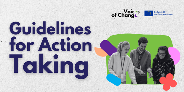 A cover image with the title "Guidelines for Action Taking" with an image of young people talking on the right