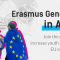 A cut-out photo of three people laughing and hugging from behind and text: "Erasmus Generation in Action. Join the movement to increase youth awareness of EU opportunities!"