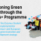 On the left side of the photo, there is the title "Championing Green Mobility Through the Erasmus+ Programme", followed by the subtitle "Contributions of the Erasmus Student Network to the Implementation Guidelines - Erasmus+ and European Solidarity Corps green transition and sustainable development strategy". The right side showcases a visual of students raising flags and banners.