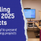 Dark blue background on the left side, and the text "Unveiling ESN’s 2025 Projects, ESN is proud to present 4 new exciting projects". On the right side is an image of 3 young people in a small conference room, looking at a big screen