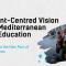The visual shows at the left the title: "A Student-Centred Vision for the Mediterranean Higher Education: ESN’s reaction to the New Pact of the Mediterranean, ESN's reaction to the New Pact of Mediterranean". And at the right there is a picture of students sitting  