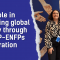 Dark blue background on the left side, and the text "ESN’s role in enhancing global mobility through NEO-ICP-ENFPs collaboration". On the right side is a photo of 2 young women.