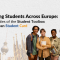 Banner with the text “Empowering Students Across Europe: the opportunities of the Student Toolbox on the European Student Card,” alongside logos of ESN and ESC Extension. A diverse group of five smiling students stand together in front of a light background with faint European city landmarks, holding notebooks and backpacks.