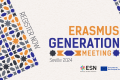 Sevillian style tiles in black, grey, dark blue, and orange. The text says: "Erasmus Generation Meeting Seville 2024. REGISTER NOW."