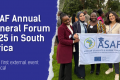 At the left is the title saying: ASAF Annual General Forum 2025 in South Africa, and the subtitle saying: ESN's first external event in Africa. At the right there is a picture of 4 women holding the ASAF flag. 