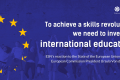 A dark blue visual with EU stars on the left. The text says: "To achieve a skills revolution, we need to invest in international education. ESN's reaction to the State of the European Union 2022 by European Commission President Ursula Von der Leyen"