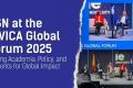 Visual banner for “ESN at the CIVICA Global Forum 2025.” On the left, the text reads: “Uniting Academia, Policy, and Students for Global Impact” against a blue background. On the right, the image shows a panel discussions at the event.