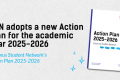 A picture of a document cover and text: "ESN adopts a new Action Plan for the academic year 2025-2026. Erasmus Student Network’s Action Plan 2025-2026".